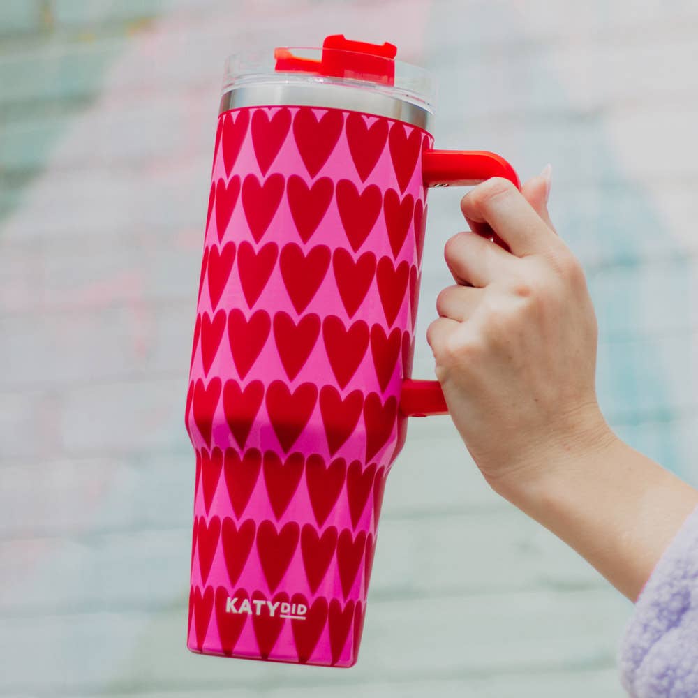 Katydid - Girly Red Hearts Valentine's Day Tumbler with Handle