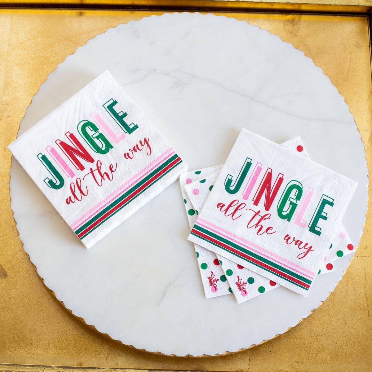 The Royal Standard - Jingle All The Way Cocktail Napkins White/Multi 5"
