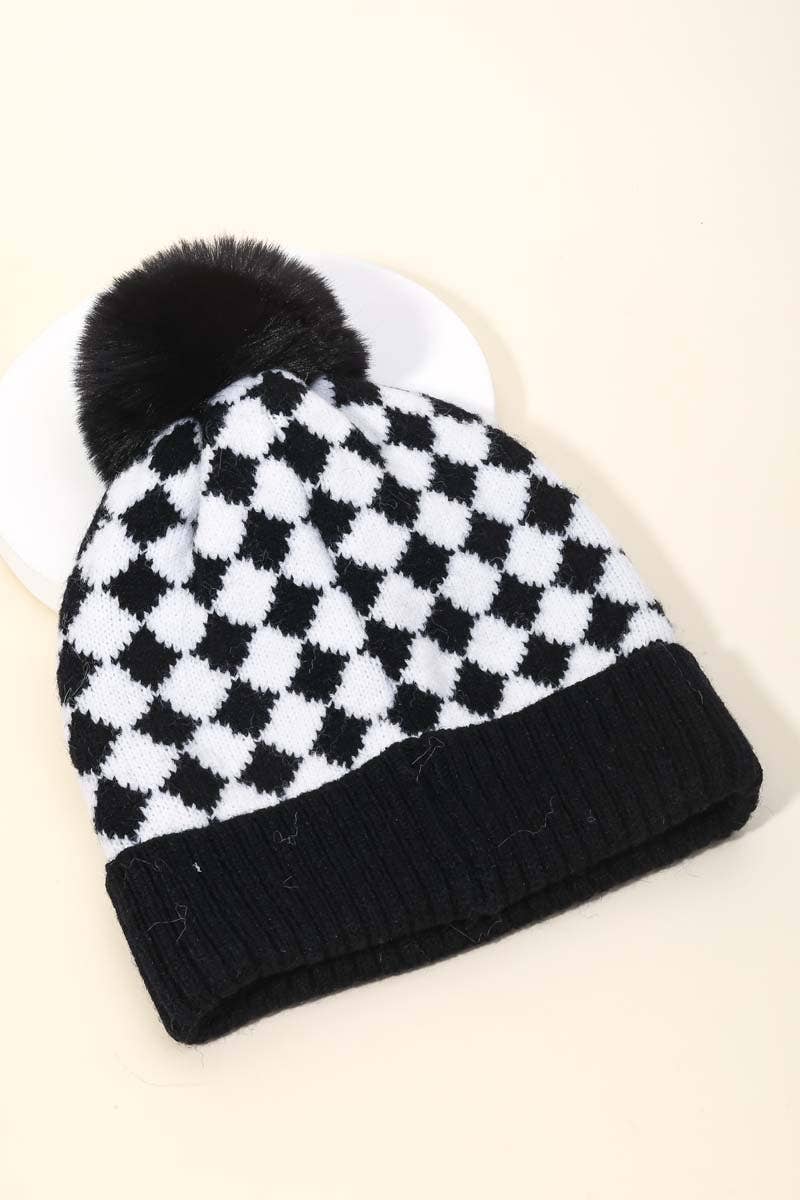 Anarchy Street - Checkered Pattern Pom Beanie