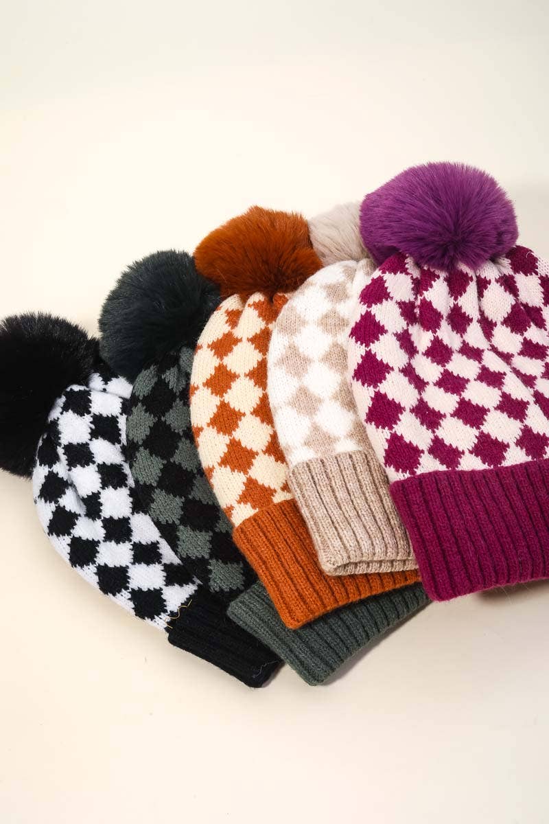 Anarchy Street - Checkered Pattern Pom Beanie