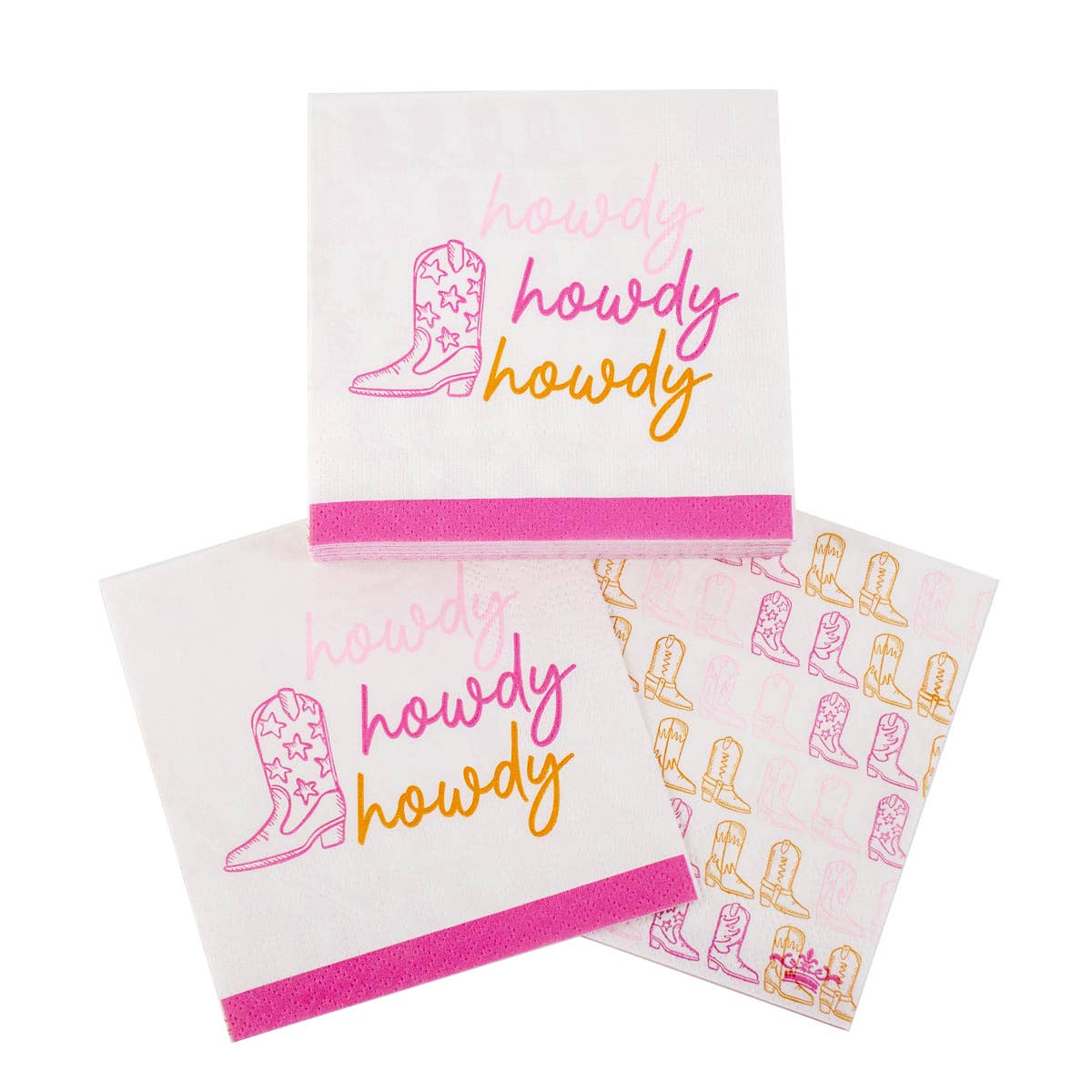 The Royal Standard - Howdy Cowgirl Cocktail Napkins White/Pink/Orange 5x5