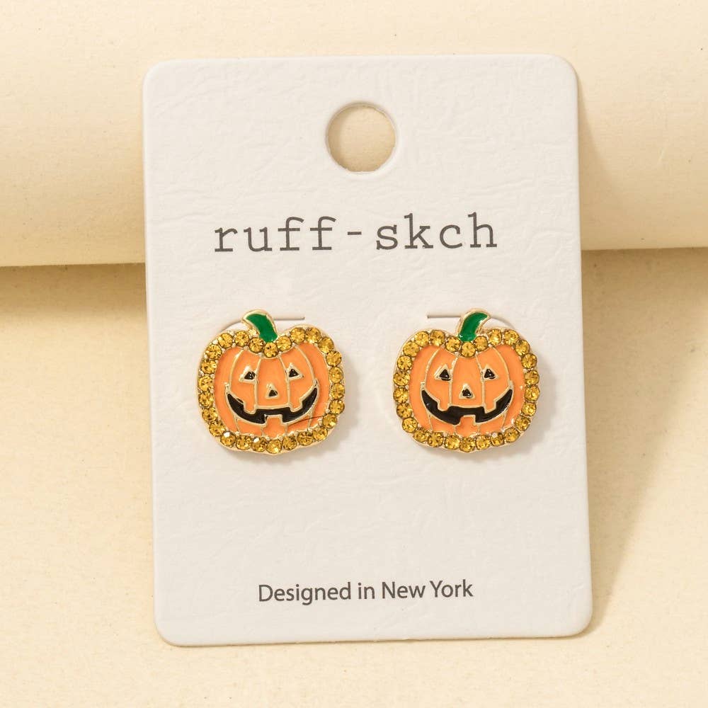 Anarchy Street - Halloween Yellow Halo Set Jack O Lantern Stud Earrings