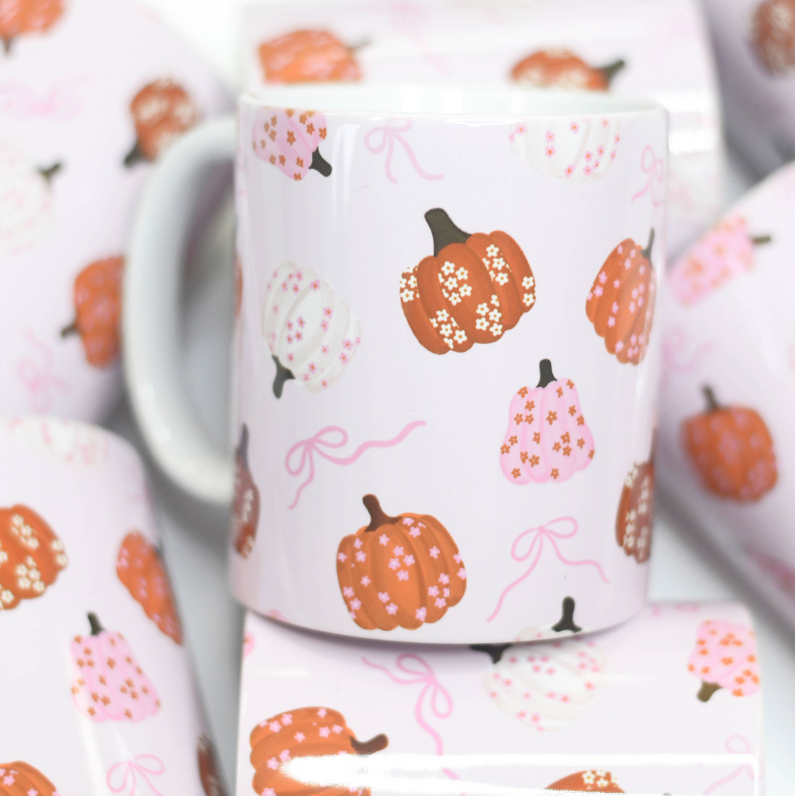 Mugsby - Floral Pumpkin Coffee Mug, Fall Coffee Mug, Coquette Pumpkin