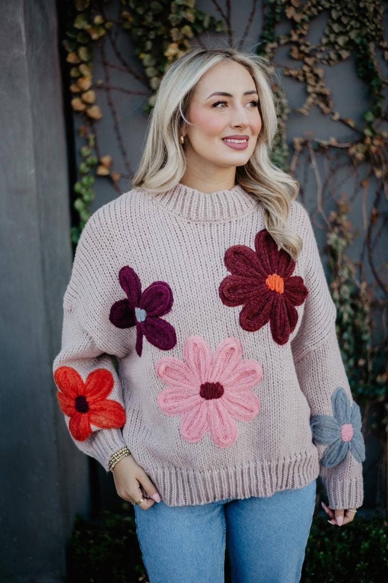 Katydid - Tan Floral Lightweight Knit Sweater