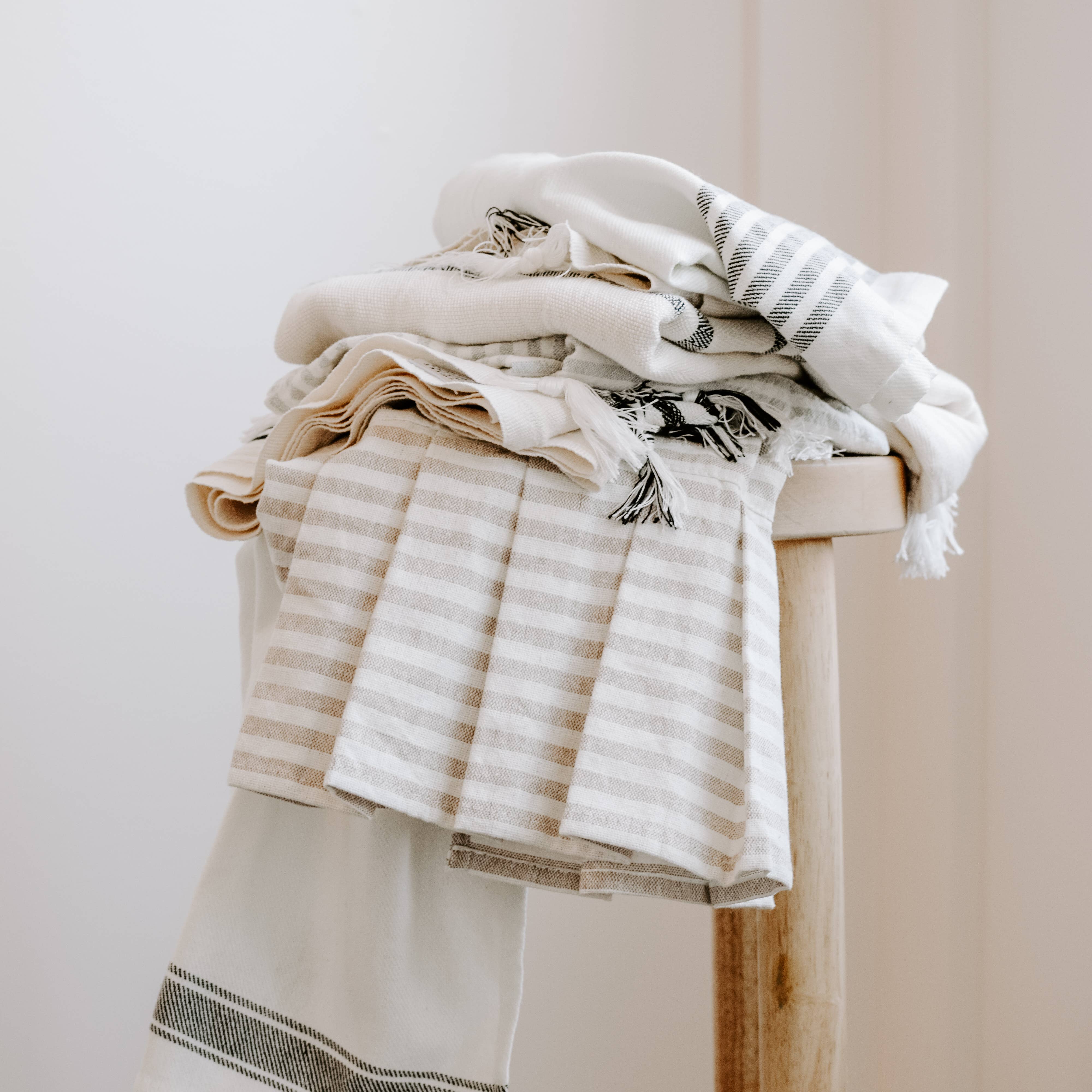 Sweet Water Decor - Striped Hand Towel with Ruffle, Grey - Home Decor & Gifts