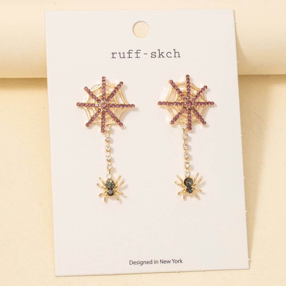 Anarchy Street - Halloween Spider Web Gem Studded Dangle Earrings