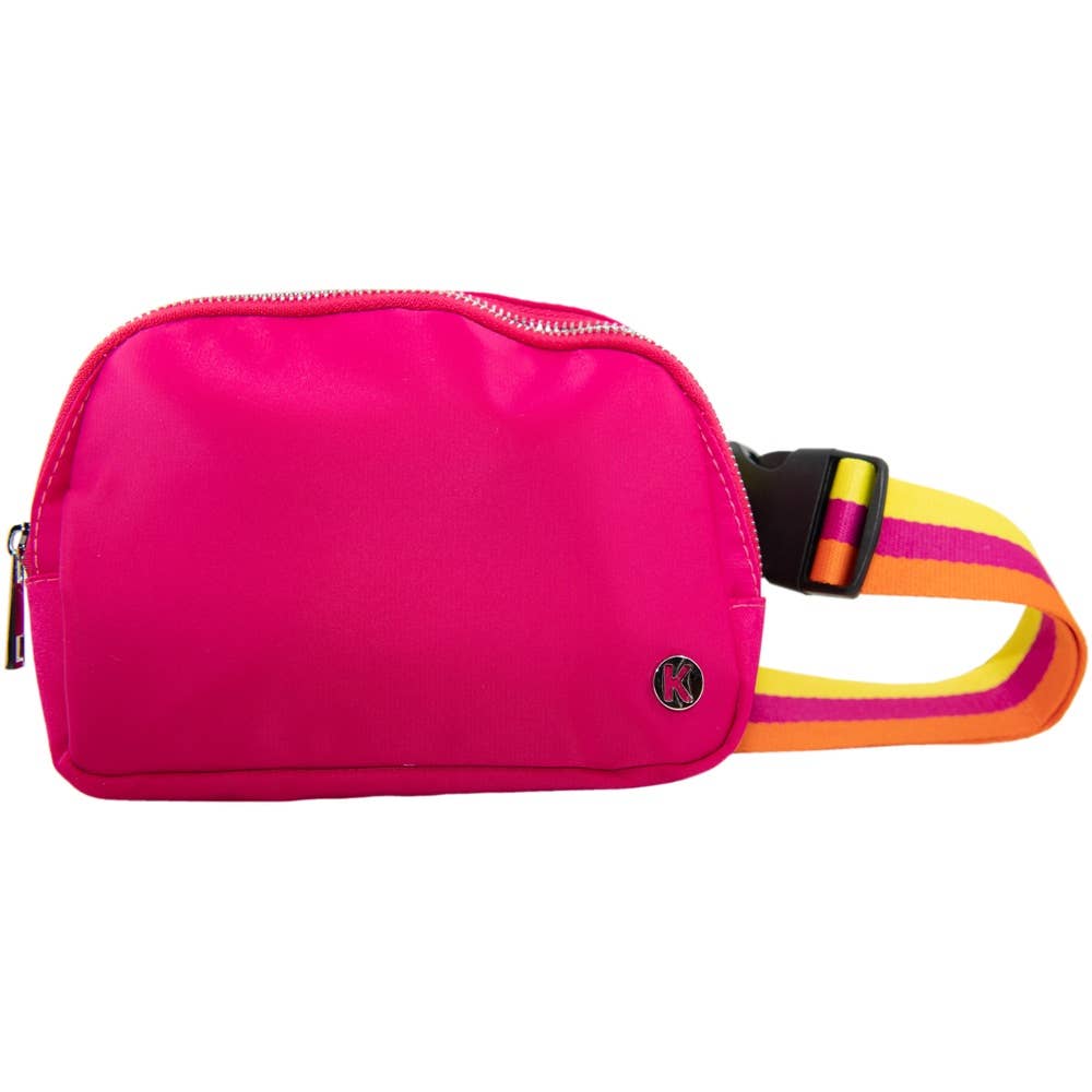 Katydid - Hot Pink Solid Belt Bag with Striped Strap