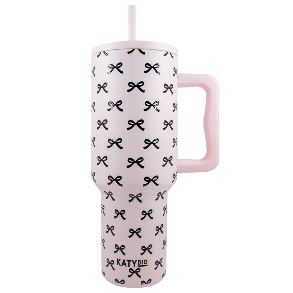 Katydid - Black & Pink Mini Coquette Bows 38 Oz Tumbler w Handle
