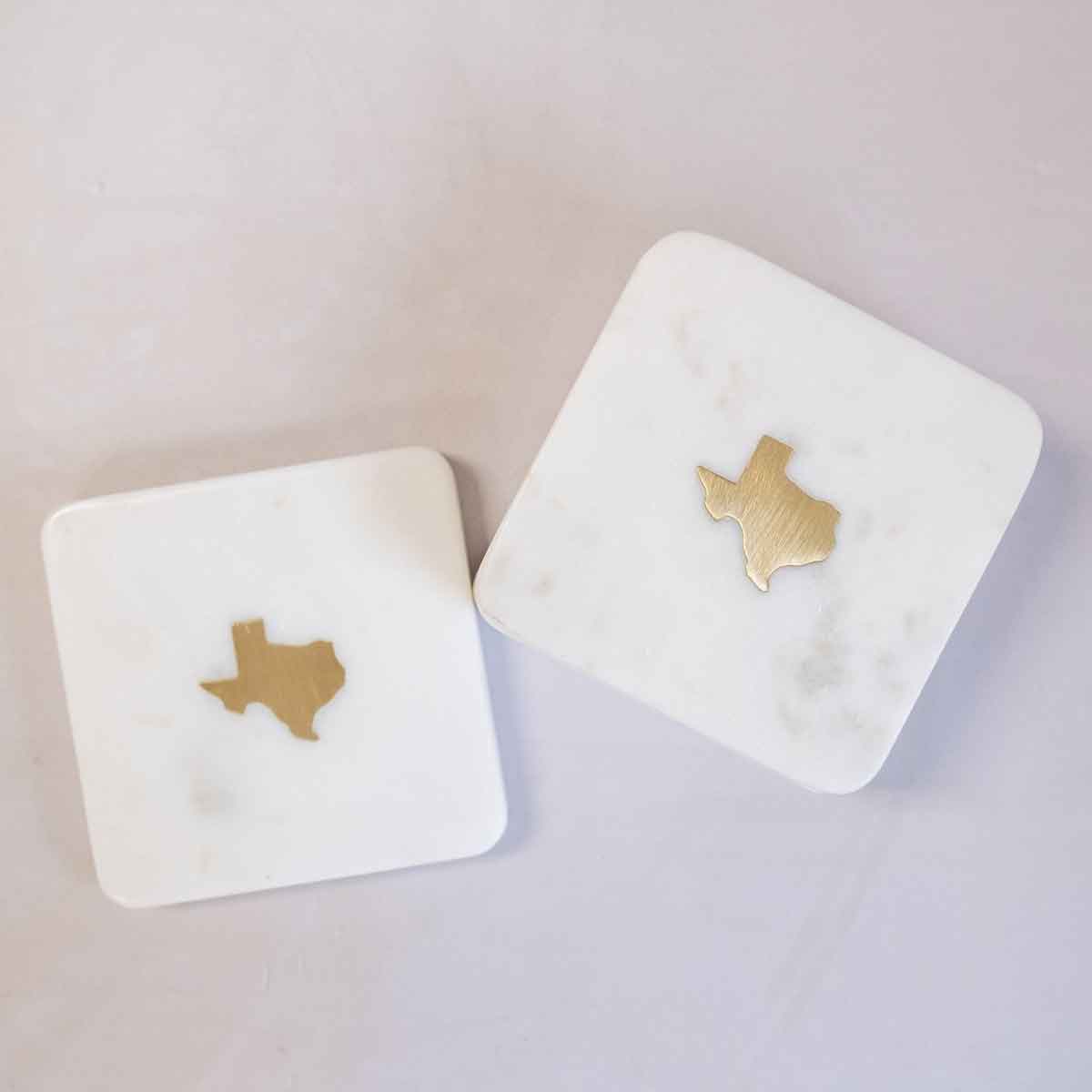 The Royal Standard - Texas Marble Coasters White/Brass 4x4 Set of 4