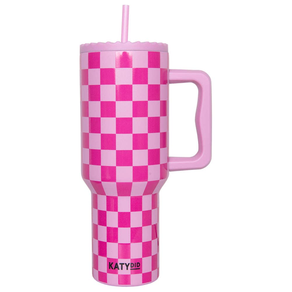 Katydid - Pink Checker Valentine's Day Stainless Steel Tumbler
