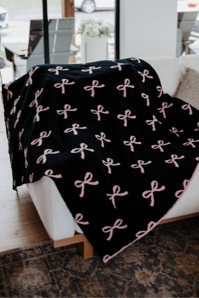 Katydid - Pink and Black Bows Wholesale Throw Blanket
