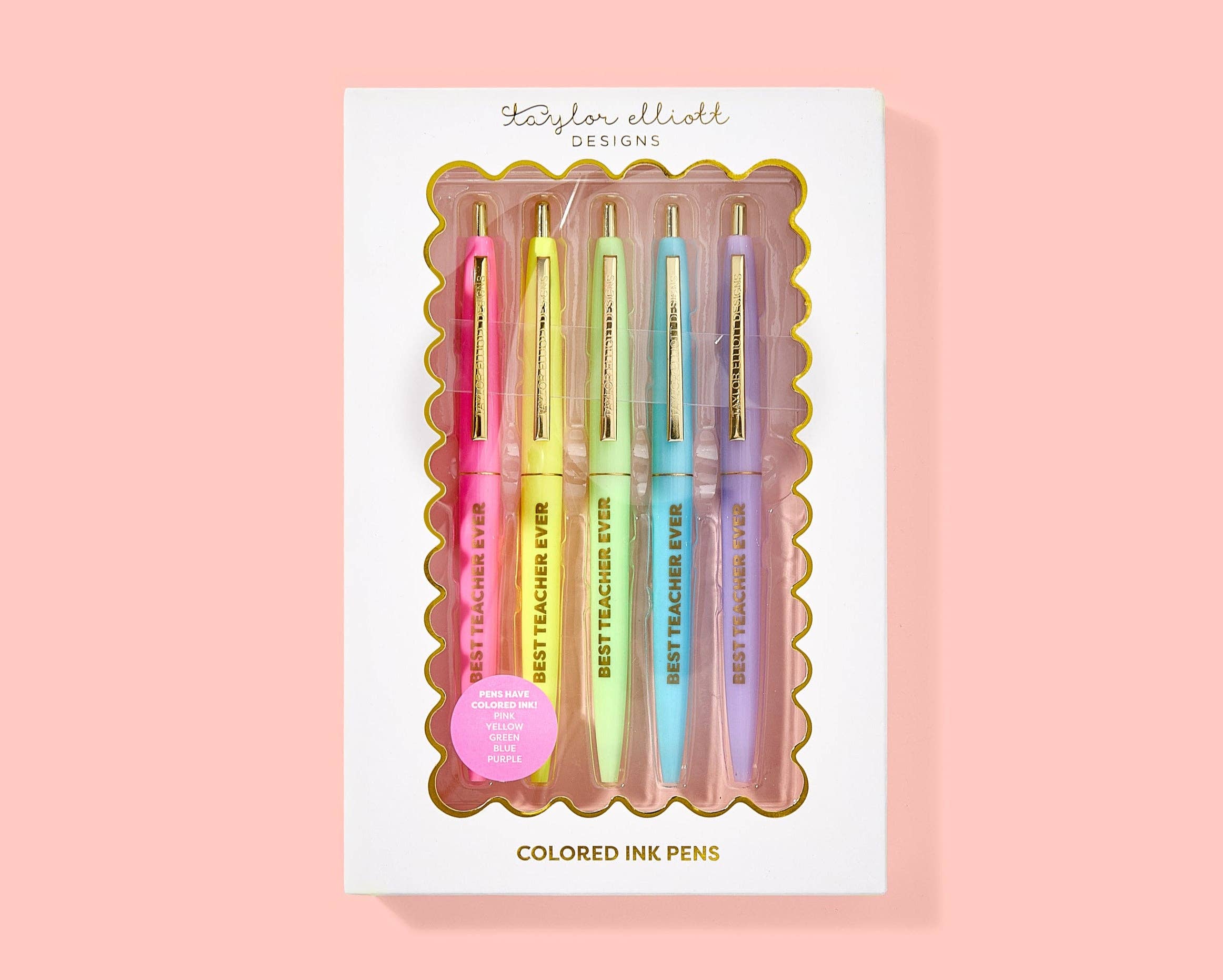 Taylor Elliott Designs - Pen Set - Motivational - "Best Teacher Ever" - 5 Piece Set