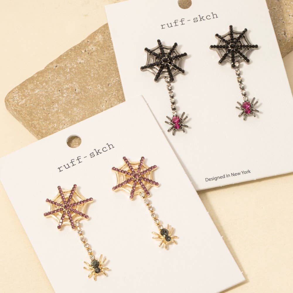 Anarchy Street - Halloween Spider Web Gem Studded Dangle Earrings