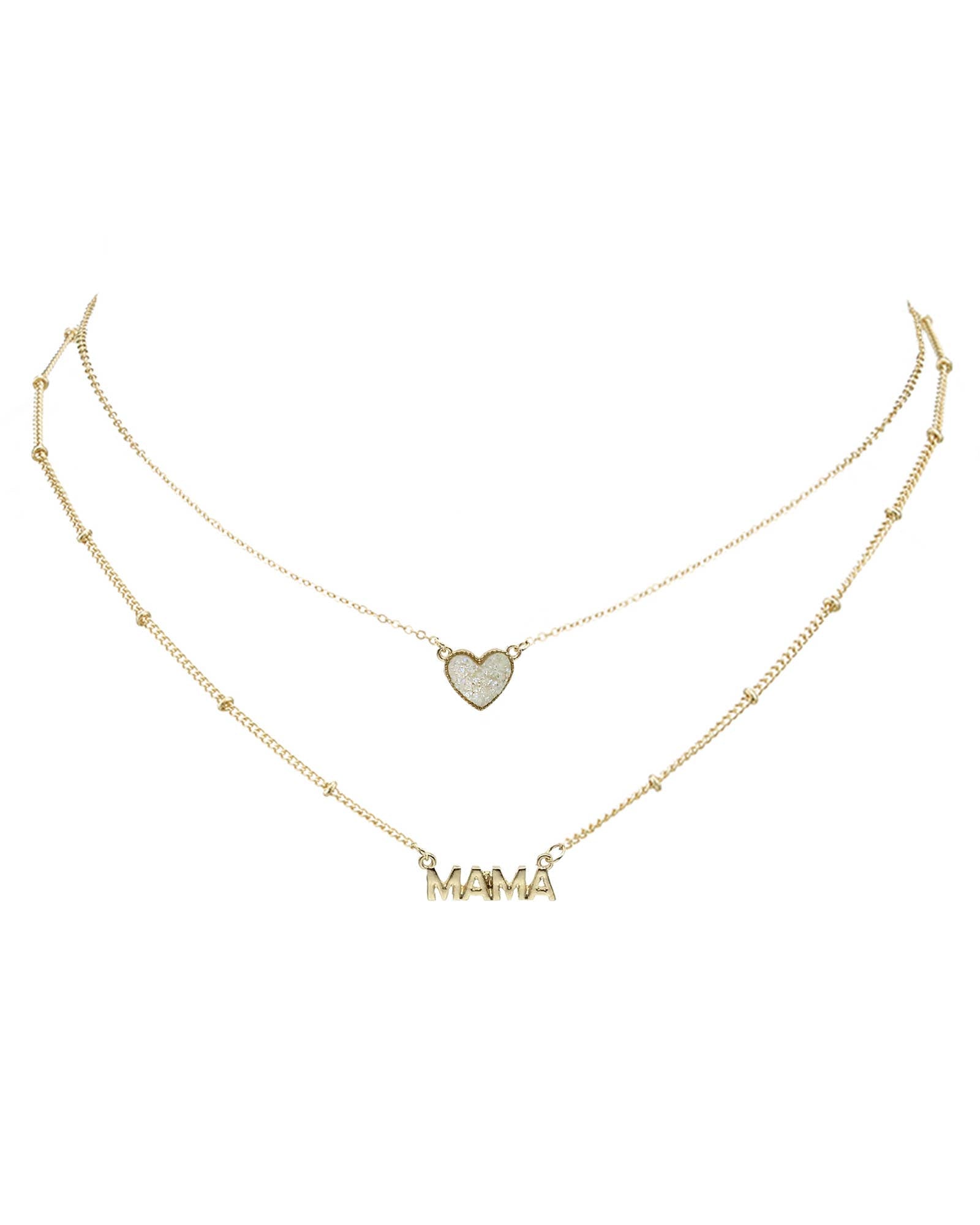 Frem - Mama Pendant & Druzy Stone Heart Set Necklace