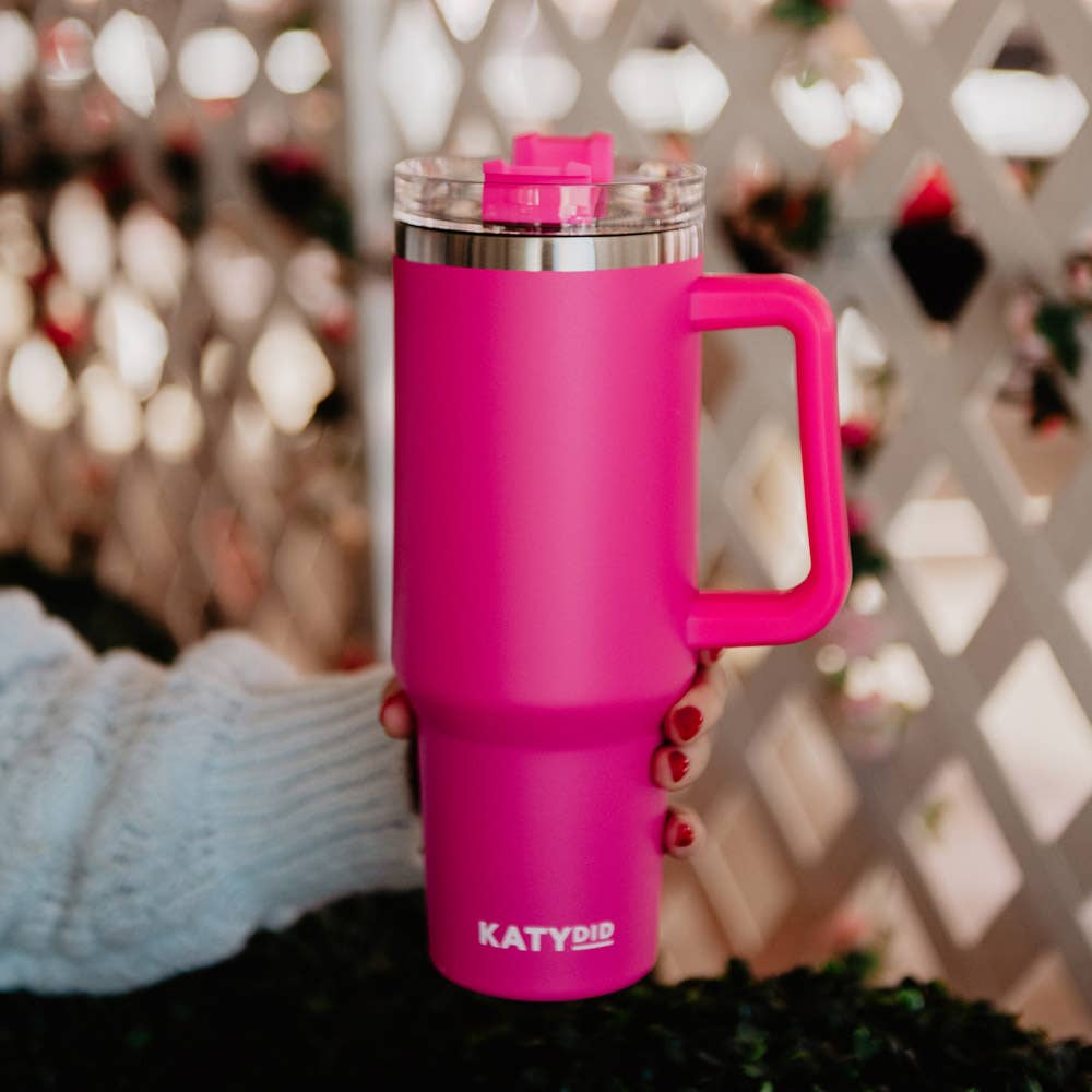 Katydid - Hot Pink 40 Oz Tumbler Cup with Handle