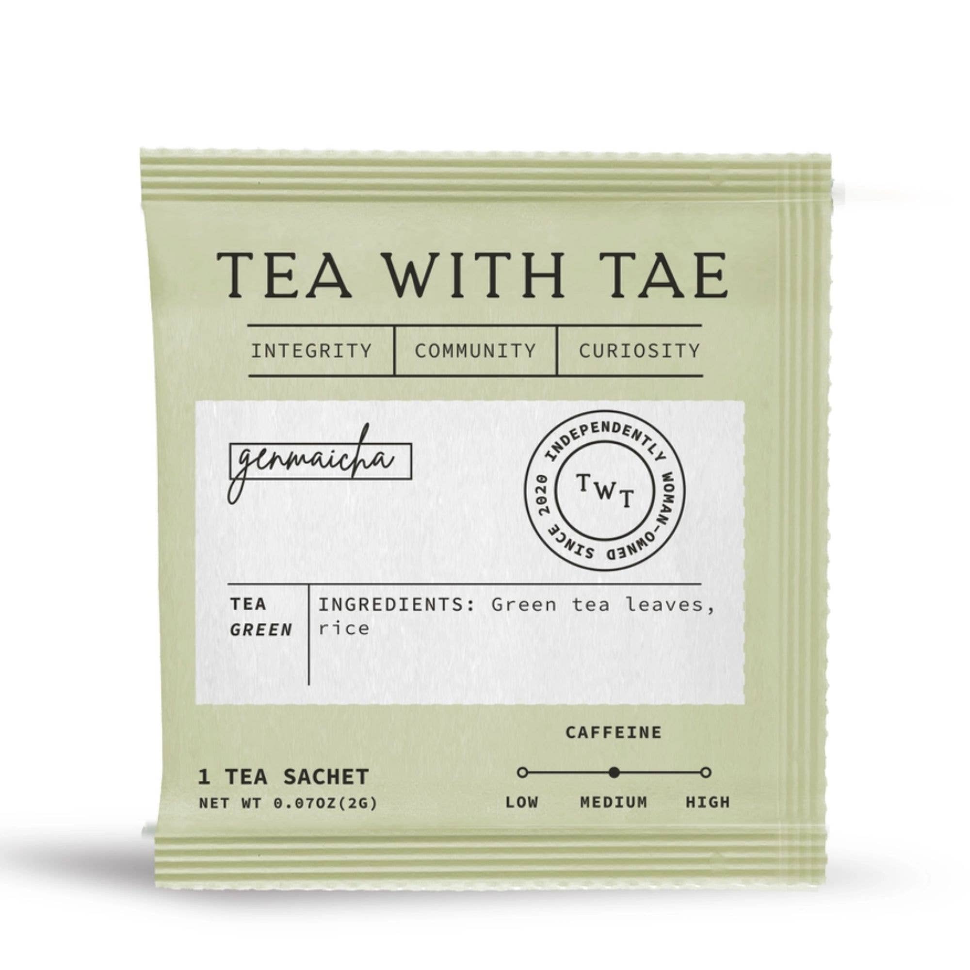 Tea with Tae - Genmaicha Japanese Green Tea - Individually Wrapped Tea Bag