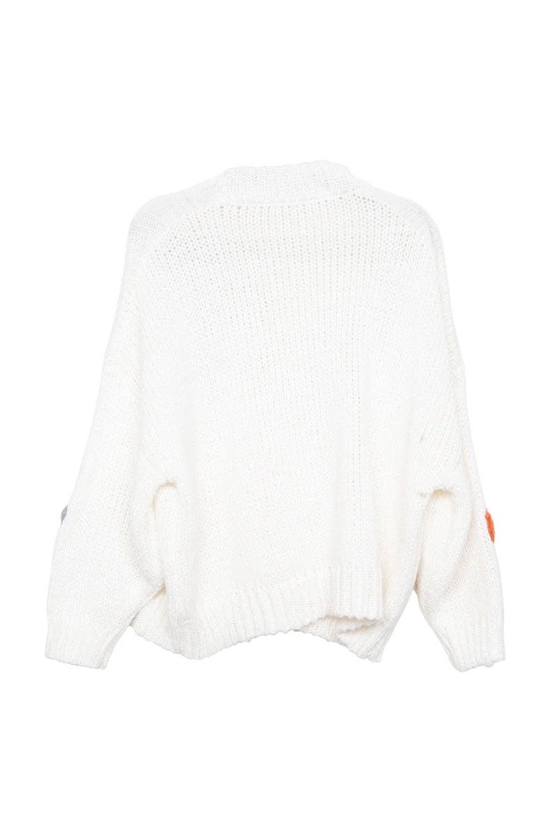Katydid - White Floral Wholesale Warm Fall Stitched Sweater
