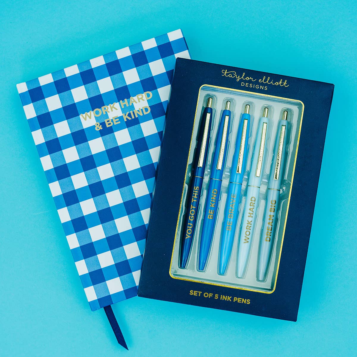 Taylor Elliott Designs - Pen Set - Motivational - Asst Blues - 5 Piece Set