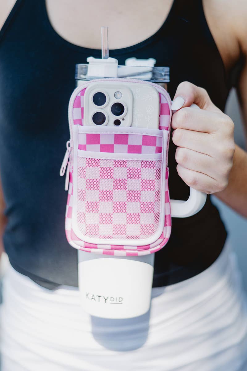 Katydid - Pink Checker Tumbler Zipper Pouch