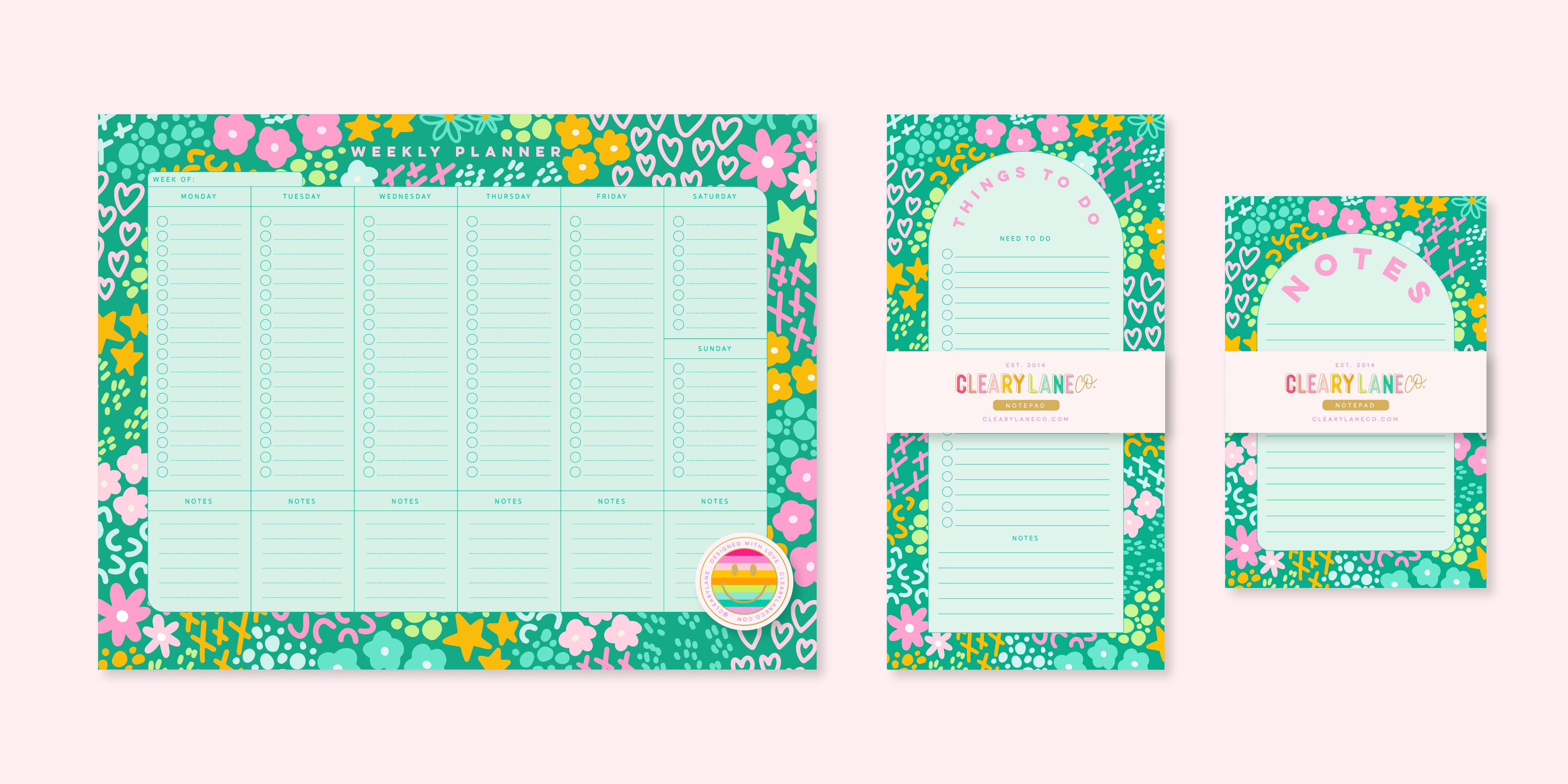 Cleary Lane - List Notepad | 4.25"x8.5" | Emerald Rainbow Garden