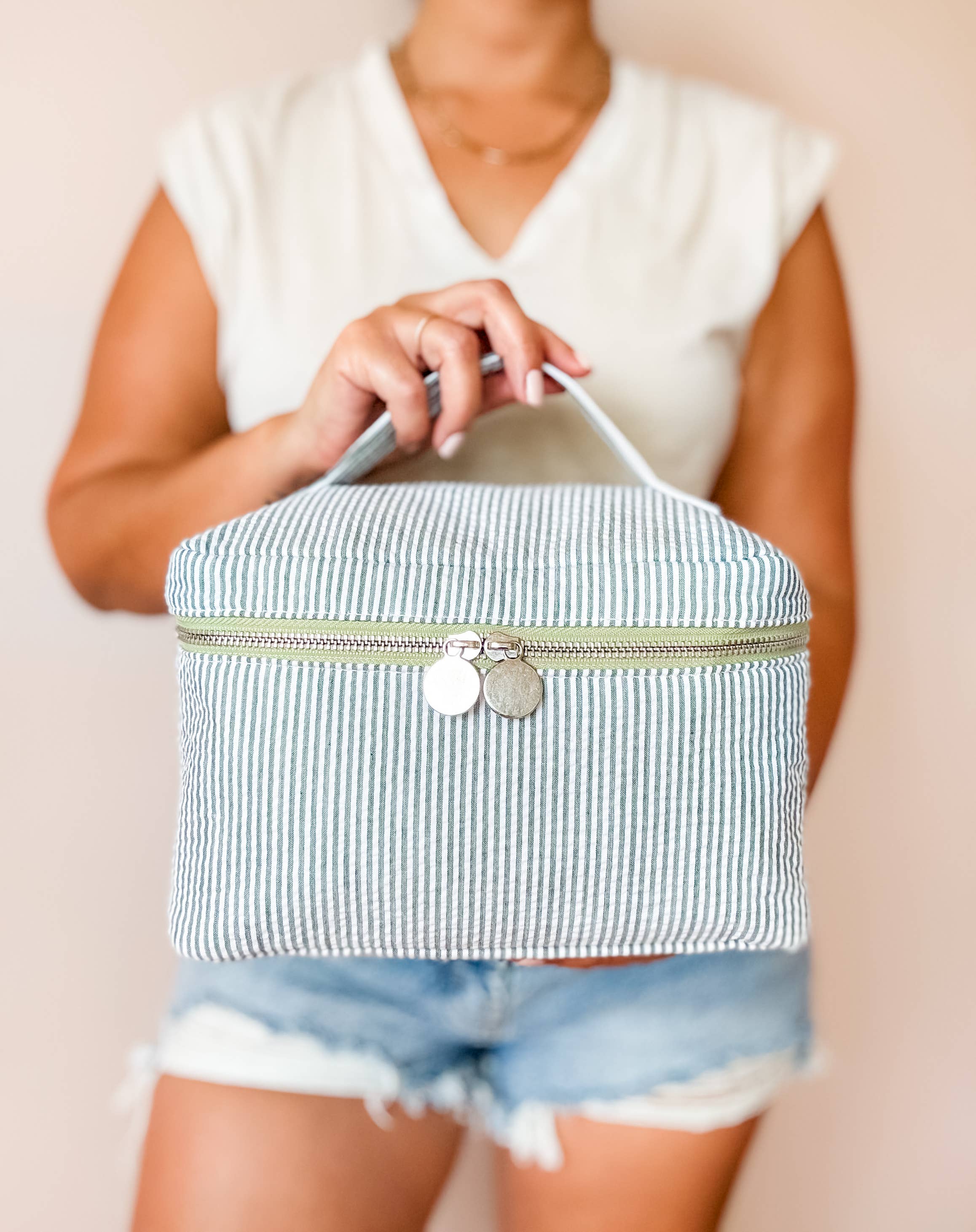 Mugsby - Seersucker Spring Bags, Spring Bags, Pastel Cosmetic Bags