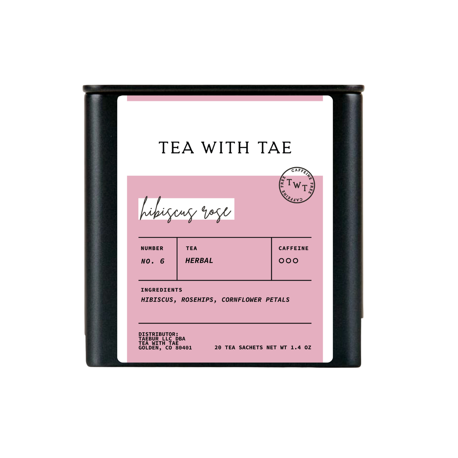 Tea with Tae - HIbiscus Rose Herbal Tea Gift Tin (20 tea bags)