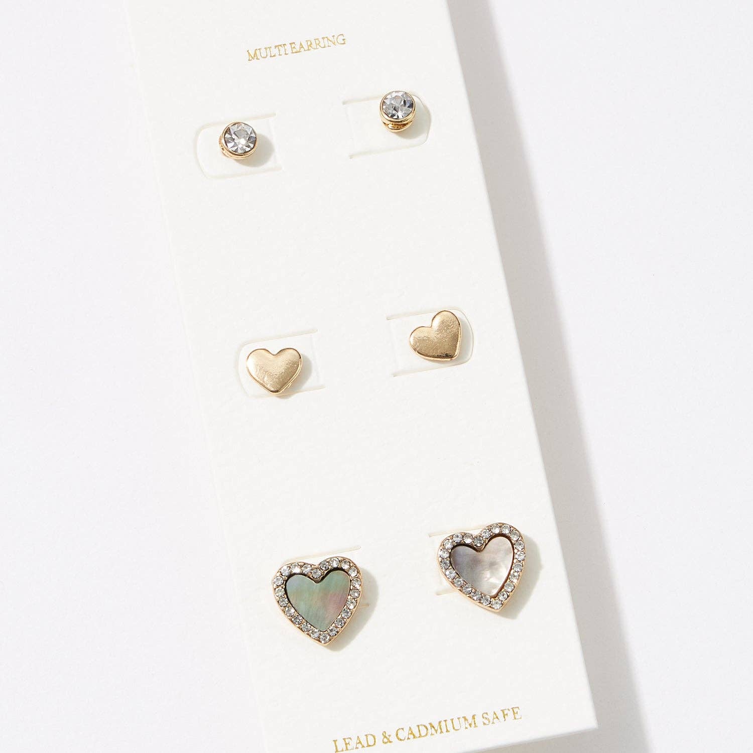 Frem - Heart-Shaped Stud Earrings Set of 3, a Mother of Pearl Accent