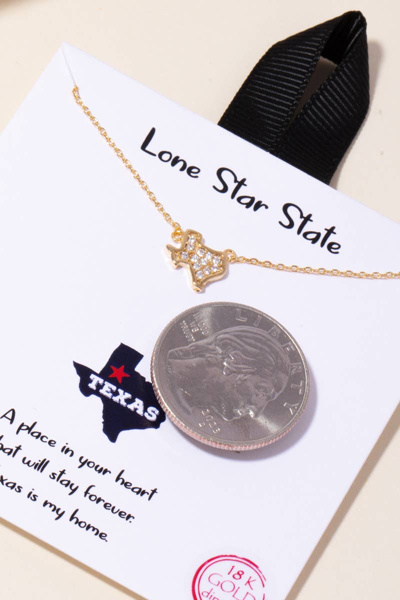 Anarchy Street - Gold Dipped Cz  Texas State Pendant Necklace
