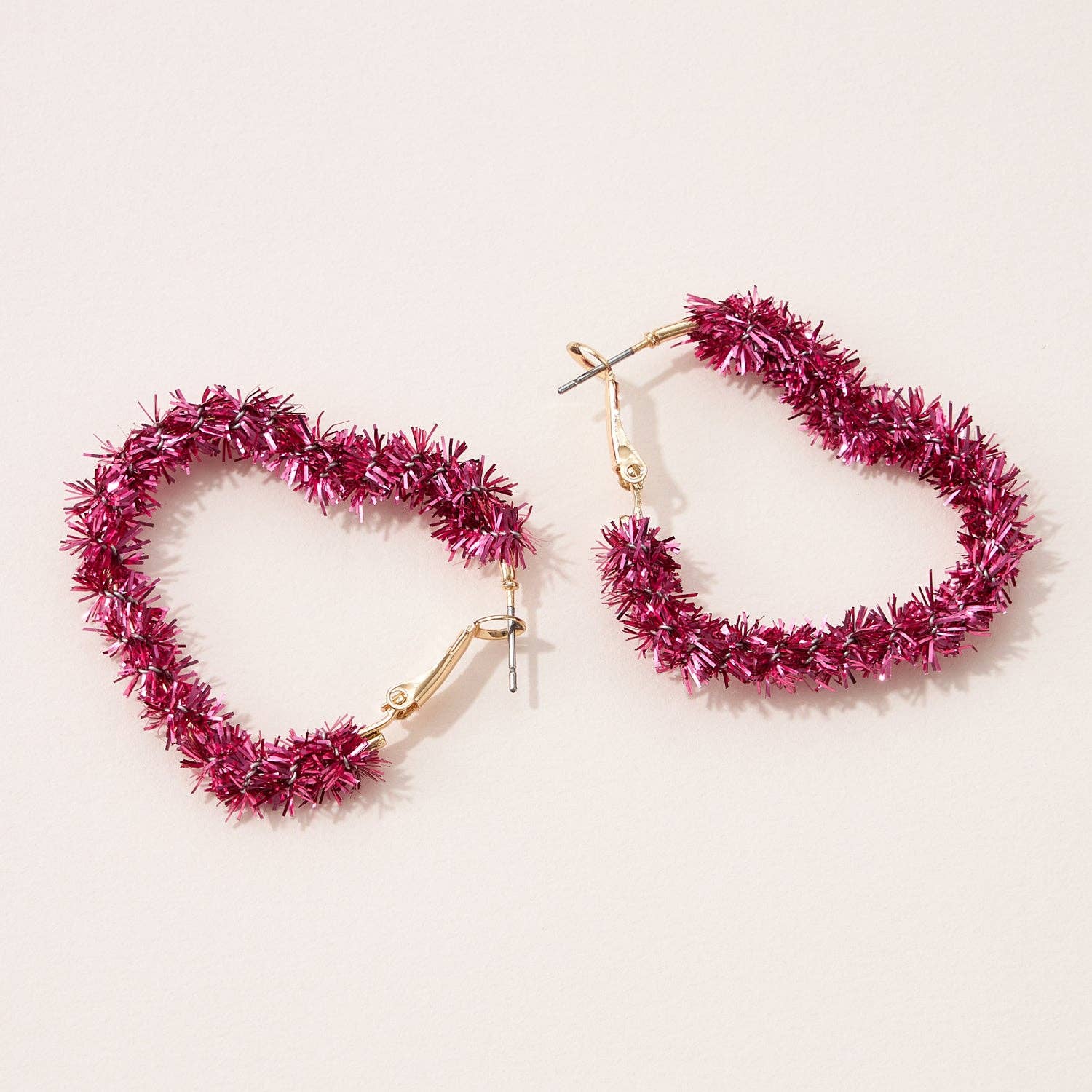 Frem - Beautiful Tinsel Heart Hoop Earrings