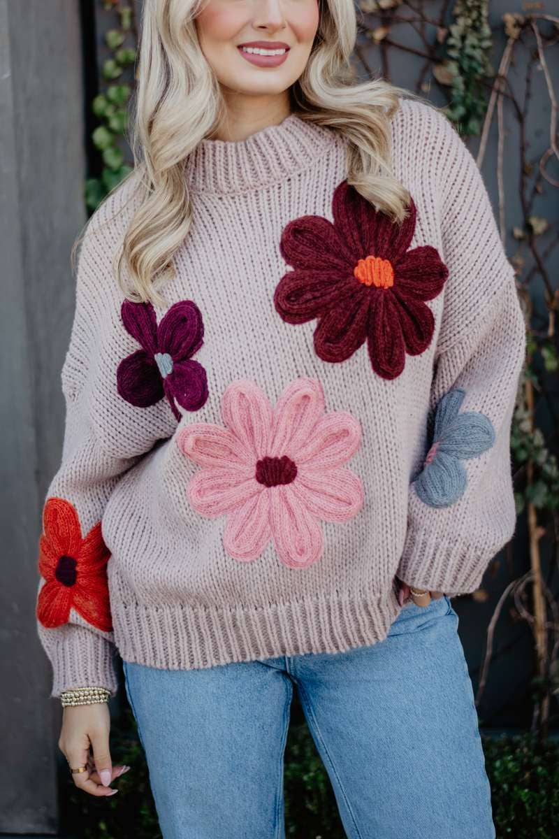 Katydid - Tan Floral Lightweight Knit Sweater