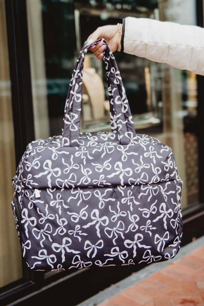 Katydid - Black & White Bows All Over Weekender Bag