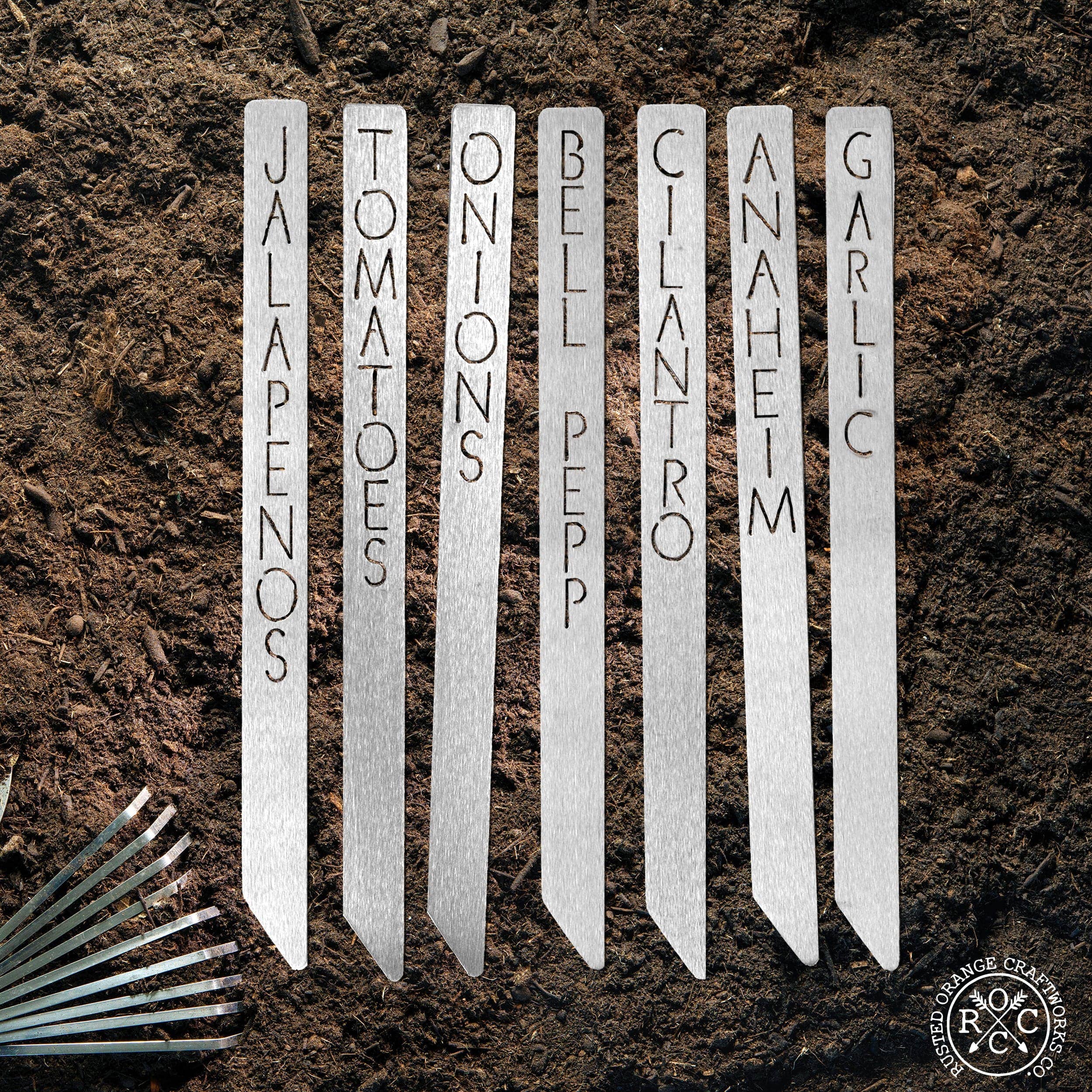 Rusted Orange Craftworks Co. - Garden Marker Collection - Set of 7 - Plant Label Tags Outdoor Garden Markers