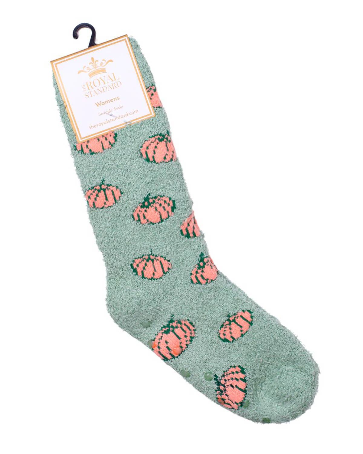 The Royal Standard - Women's Pumpkin to Talk About Snuggle Socks   Light Green/Orange   One Size