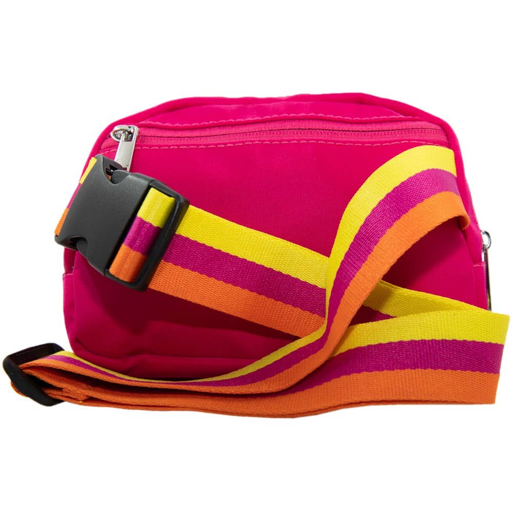 Katydid - Hot Pink Solid Belt Bag with Striped Strap