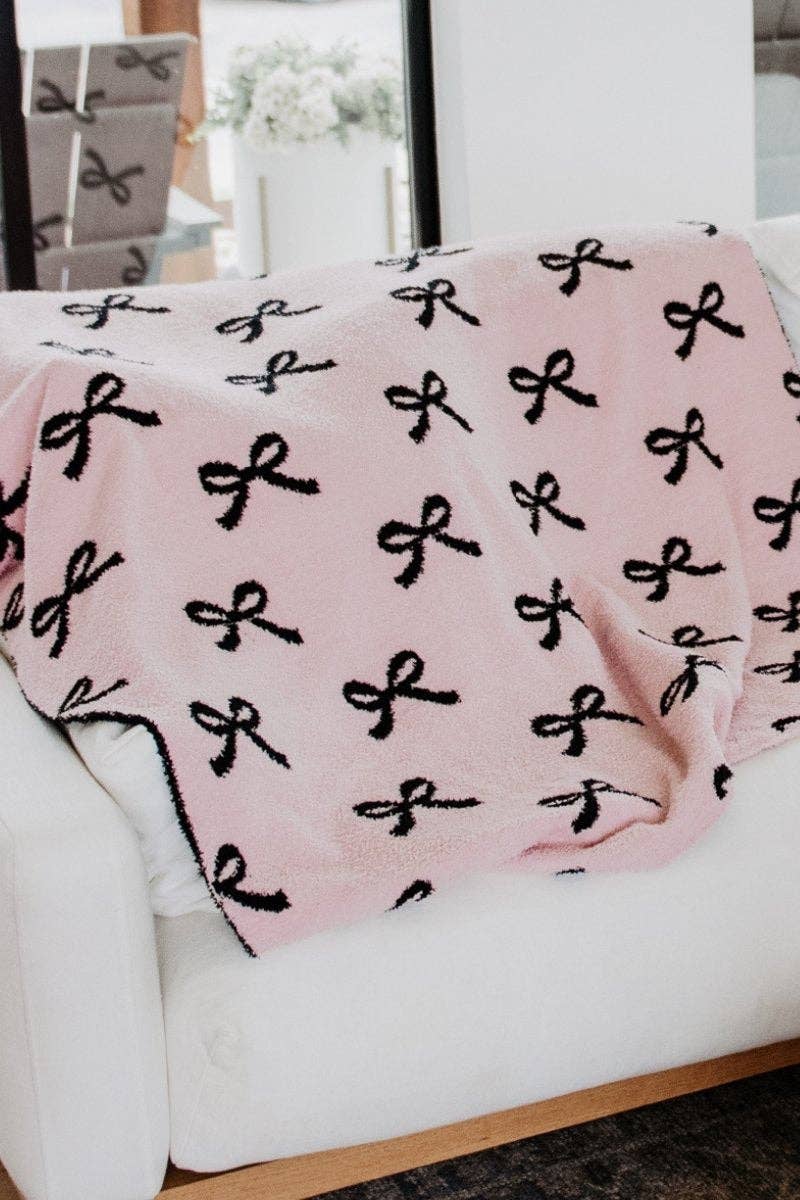 Katydid - Pink and Black Bows Wholesale Throw Blanket