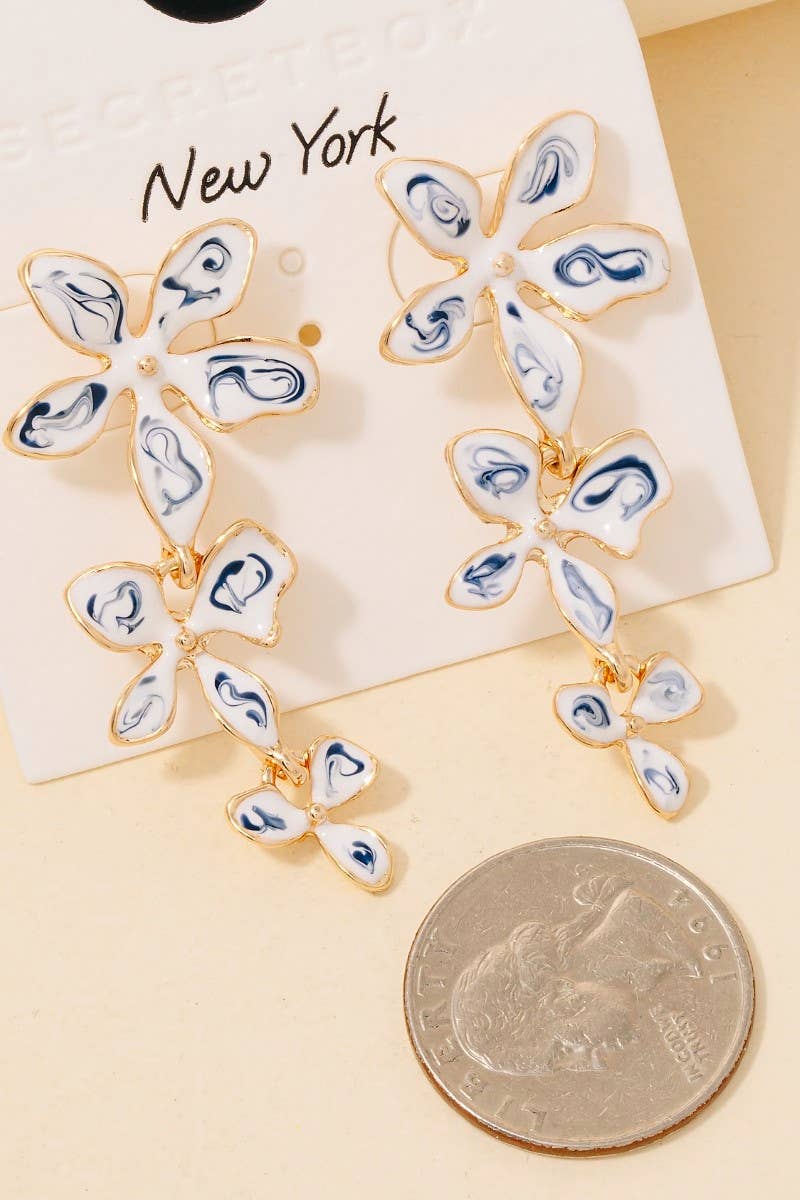 Anarchy Street - Blue Ceramic Flower Link Chain Dangle Earrings