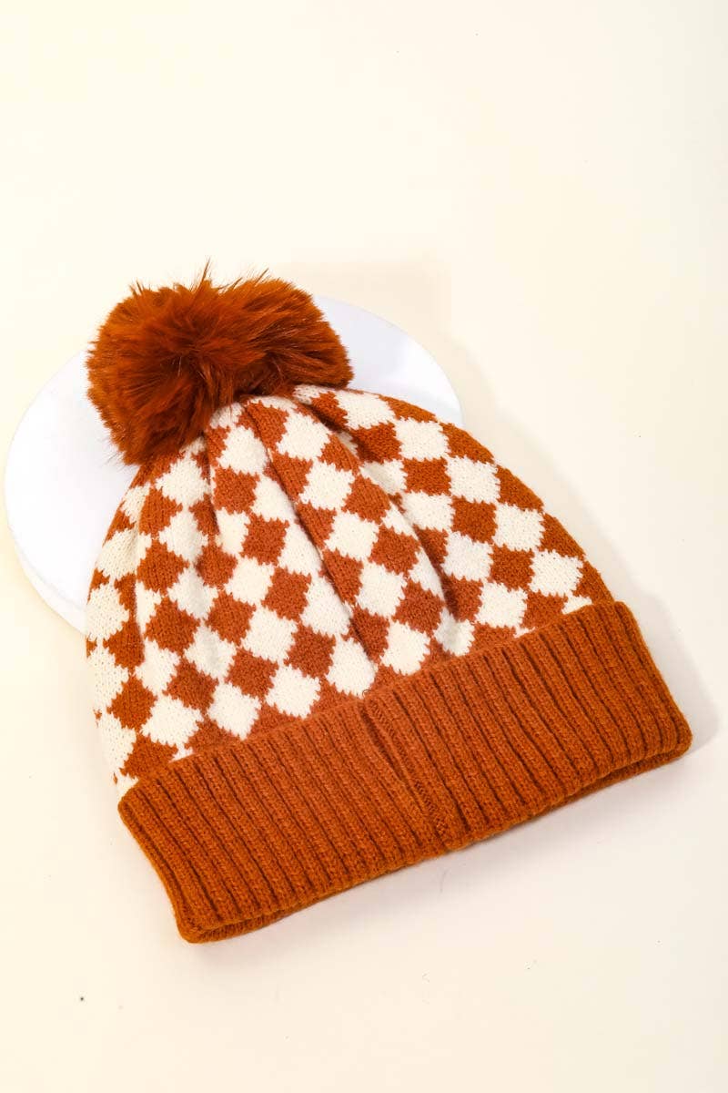 Anarchy Street - Checkered Pattern Pom Beanie