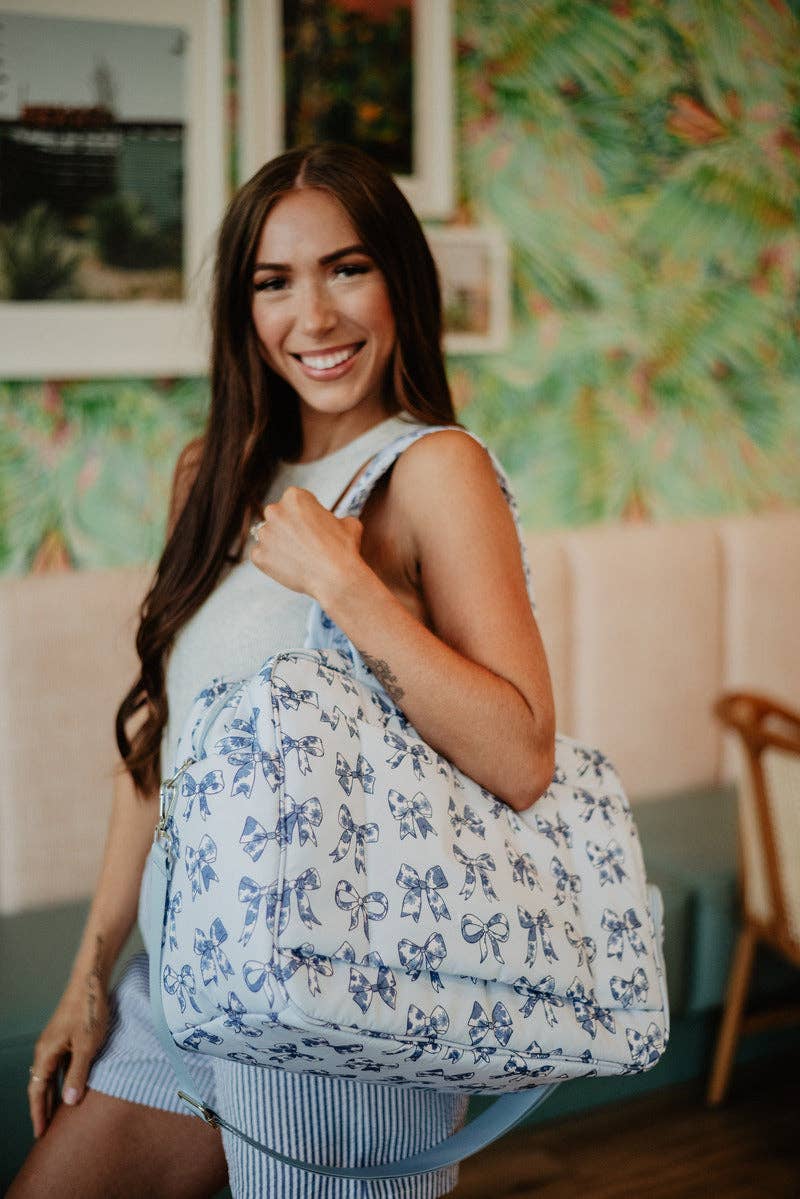 Katydid - Light Blue Toile Coquette Bows Weekender w/ Pass-Thru Slip