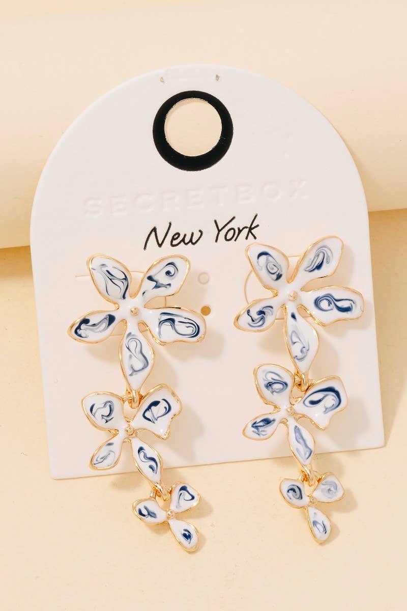 Anarchy Street - Blue Ceramic Flower Link Chain Dangle Earrings