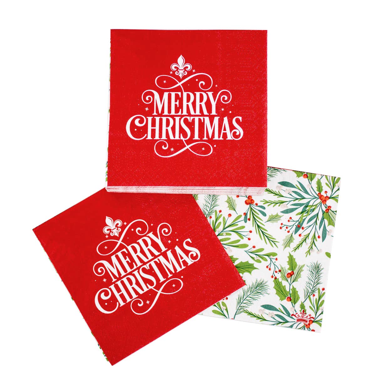 The Royal Standard - Fleur Merry Christmas Cocktail Napkins   Red/Green/White   5x5