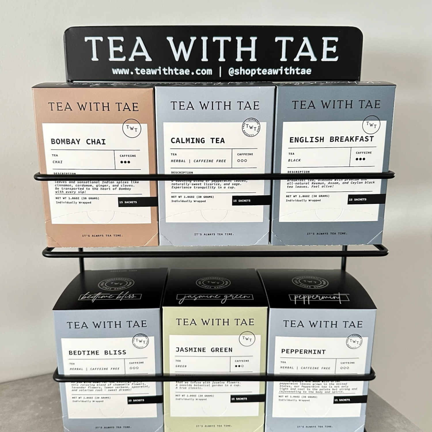 Tea with Tae - Tea Rack Organizer (organize 6 tea boxes, wall mount option)