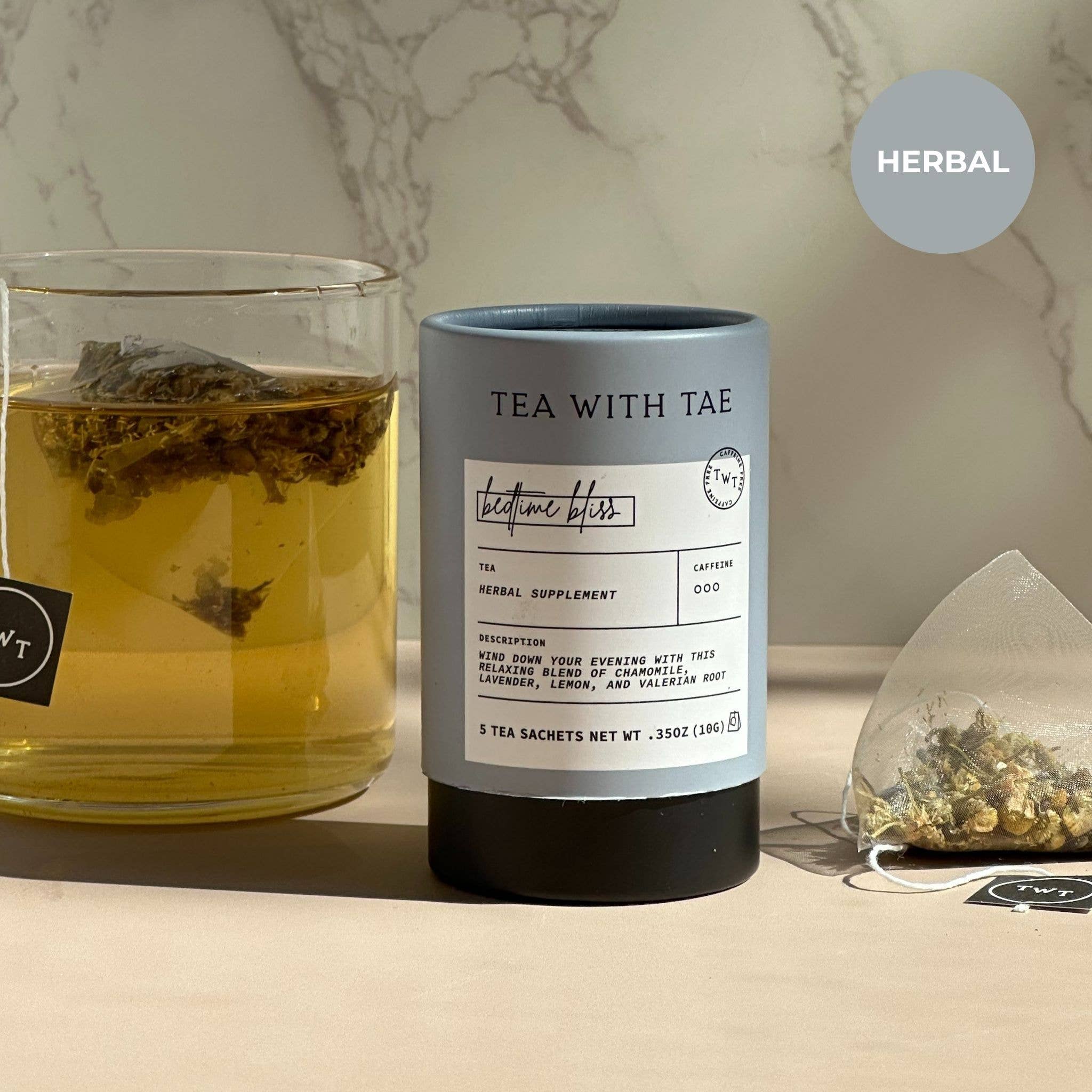 Tea with Tae - Bedtime Bliss Herbal Sleep Tea Mini Tube Gift (5 tea bags)