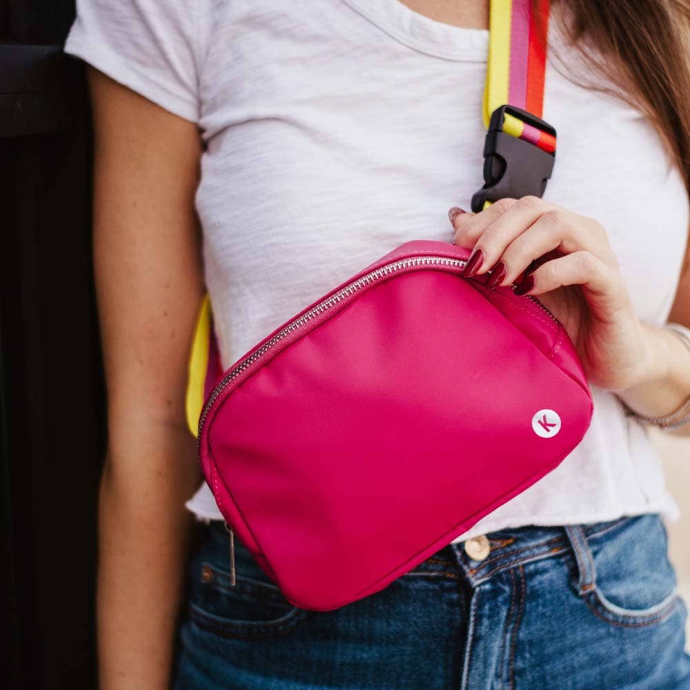 Katydid - Hot Pink Solid Belt Bag with Striped Strap