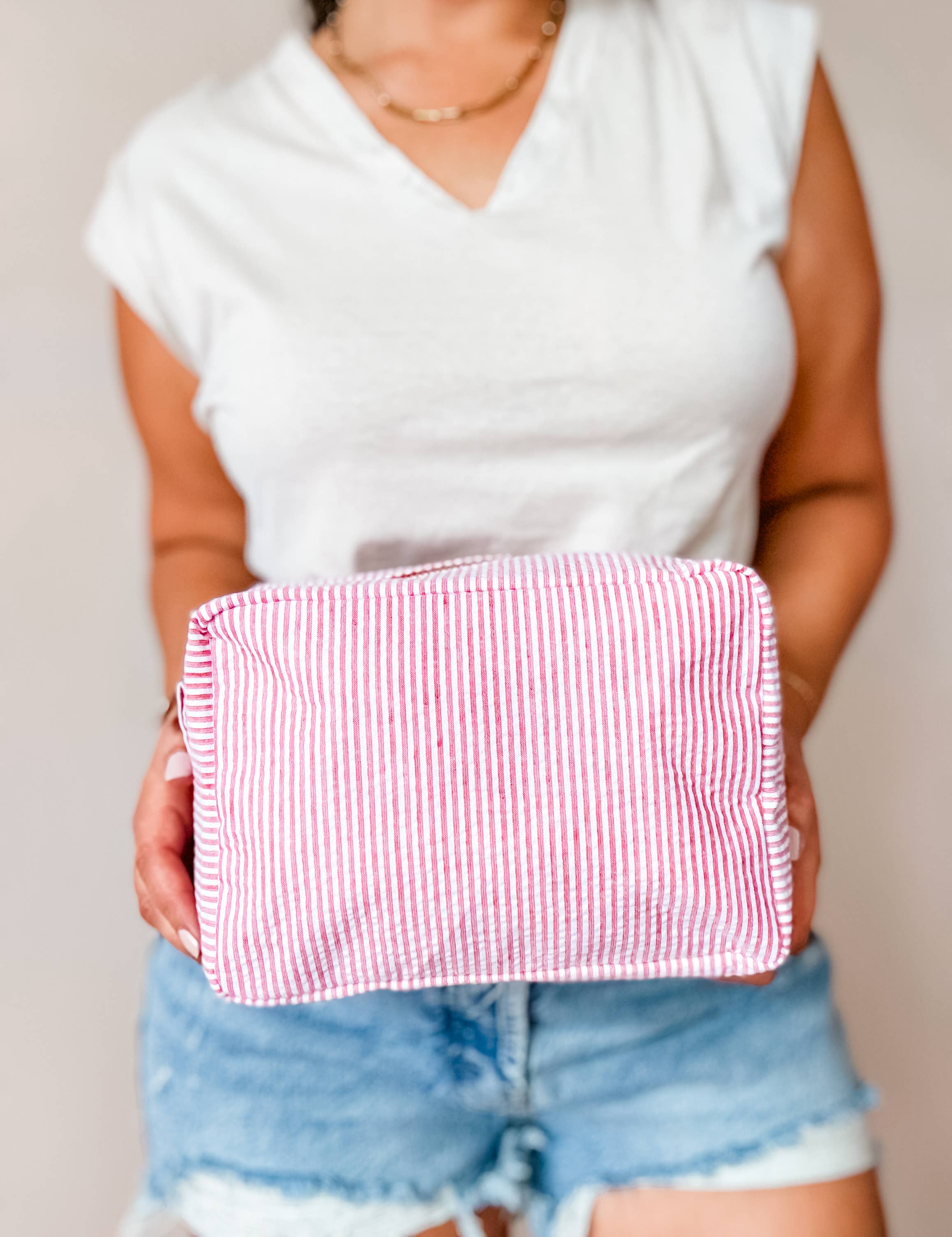 Mugsby - Seersucker Spring Bags, Spring Bags, Pastel Cosmetic Bags