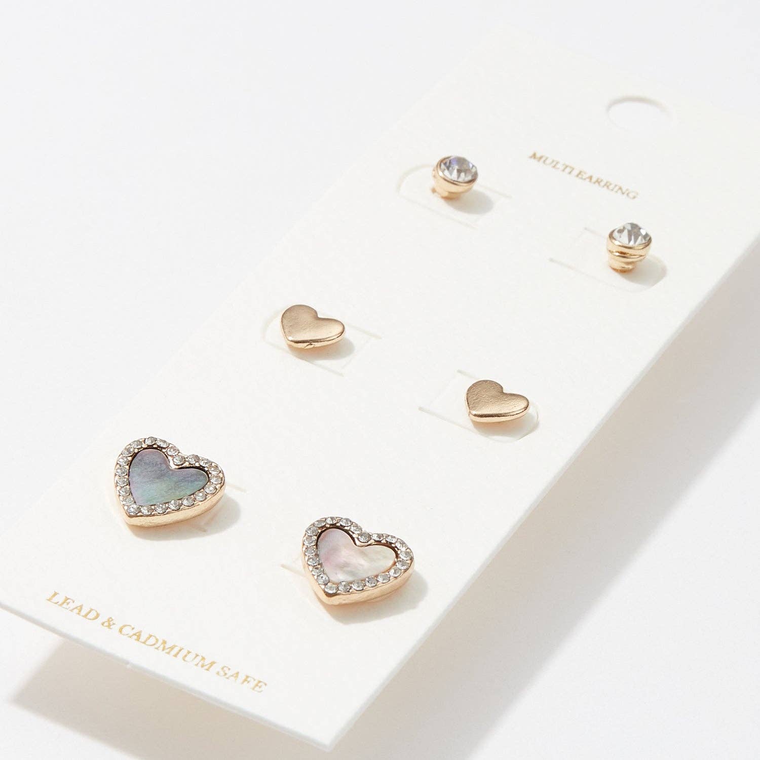 Frem - Heart-Shaped Stud Earrings Set of 3, a Mother of Pearl Accent