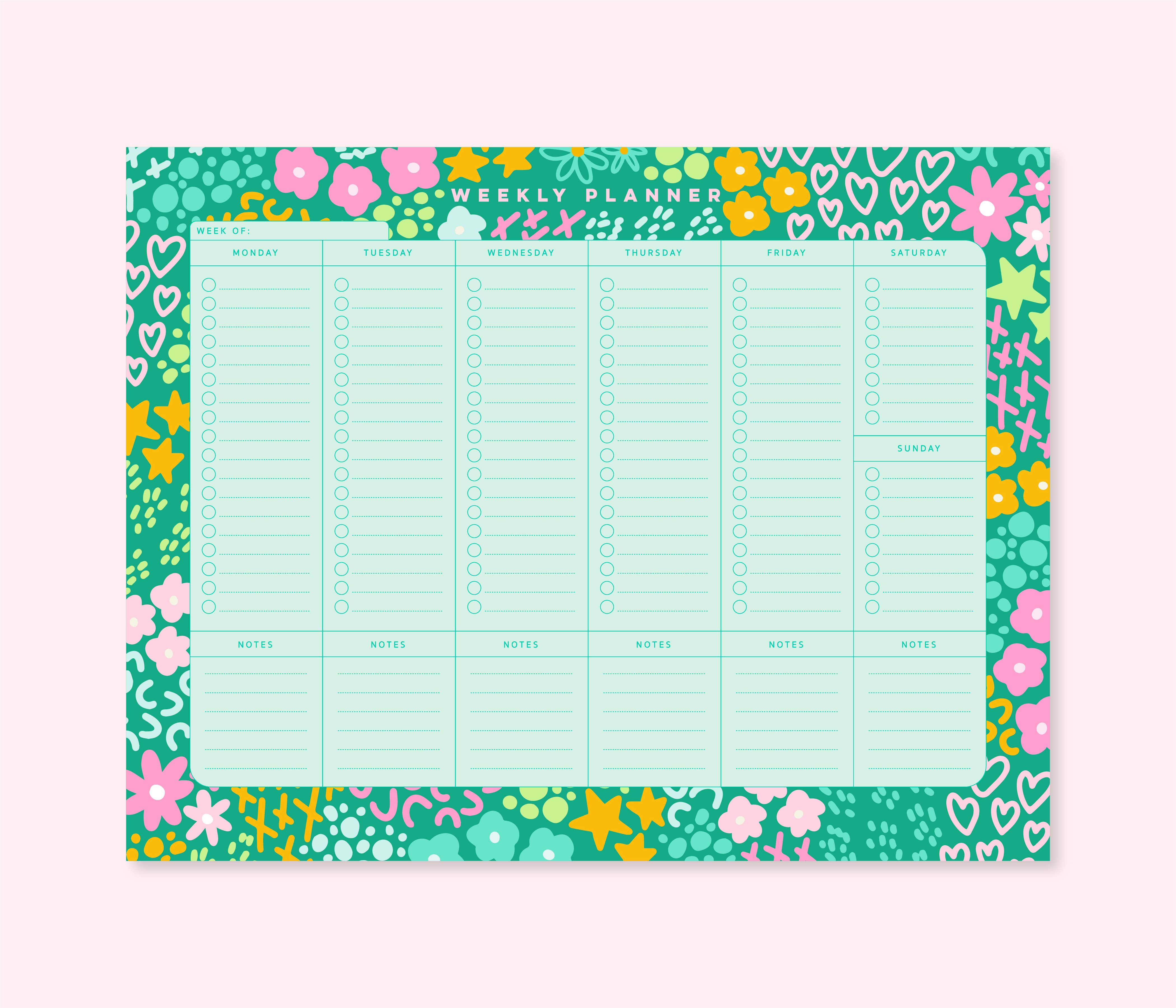 Cleary Lane - Weekly Planner Notepad | 8.5"x11" | Emerald Rainbow Garden