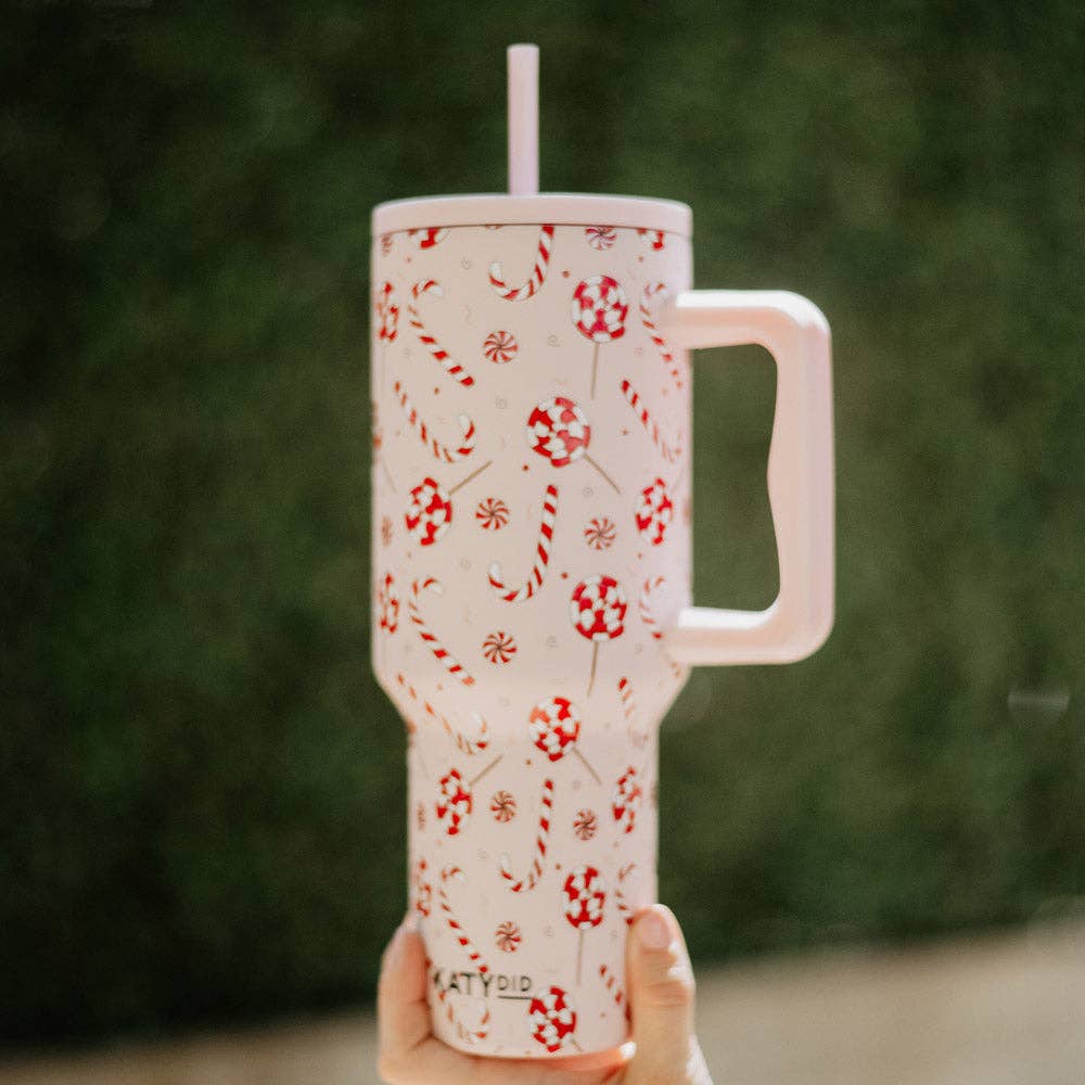 Katydid - Candy Canes Christmas Tumbler Cup w/ Handle