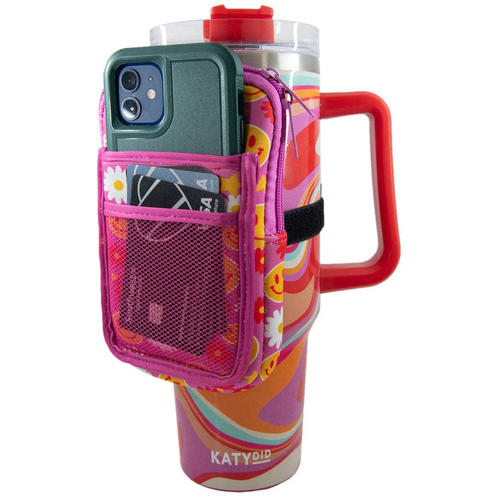 Katydid - Red Flower Happy Face ZIPPER POUCH Tumbler Belt Bag