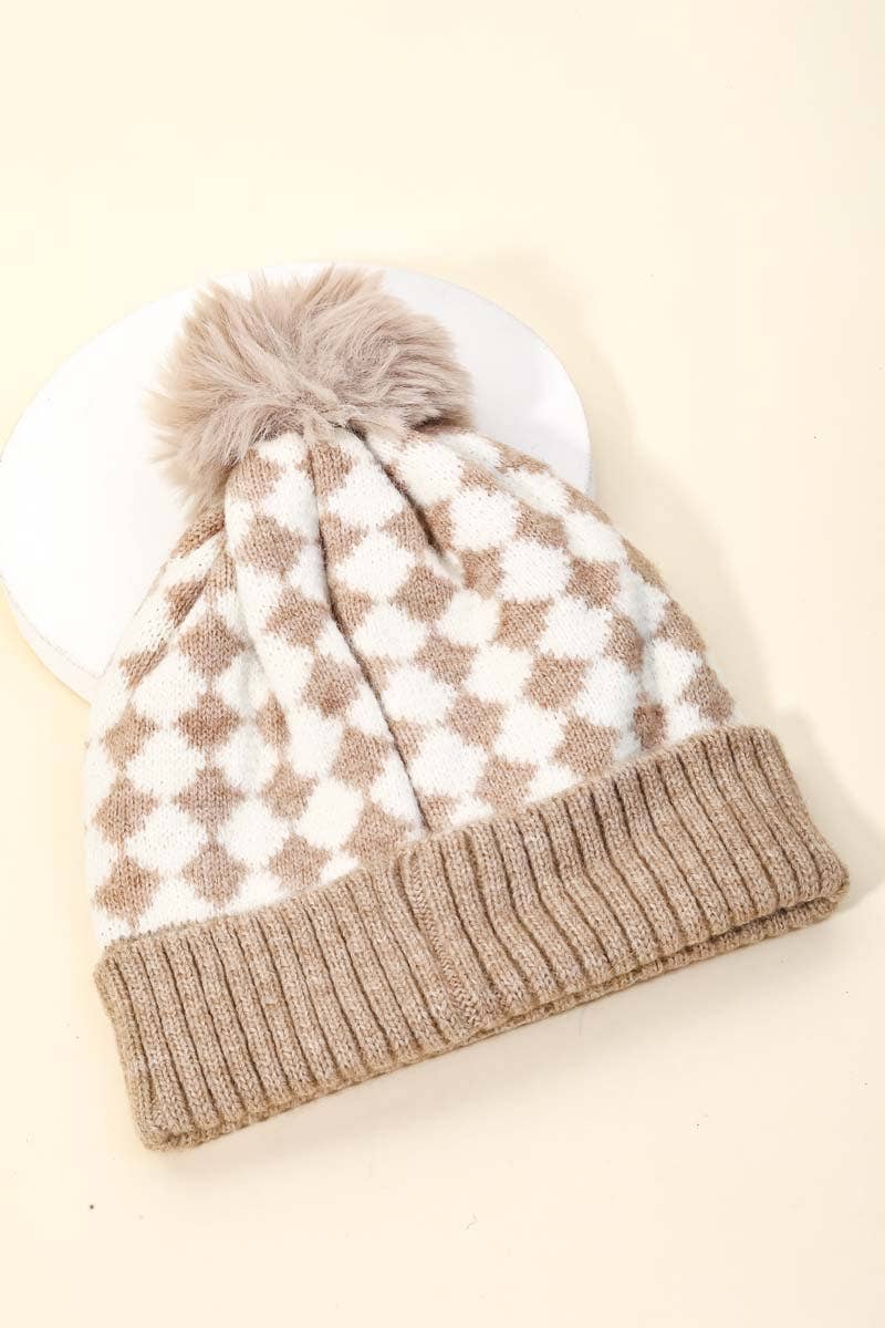 Anarchy Street - Checkered Pattern Pom Beanie