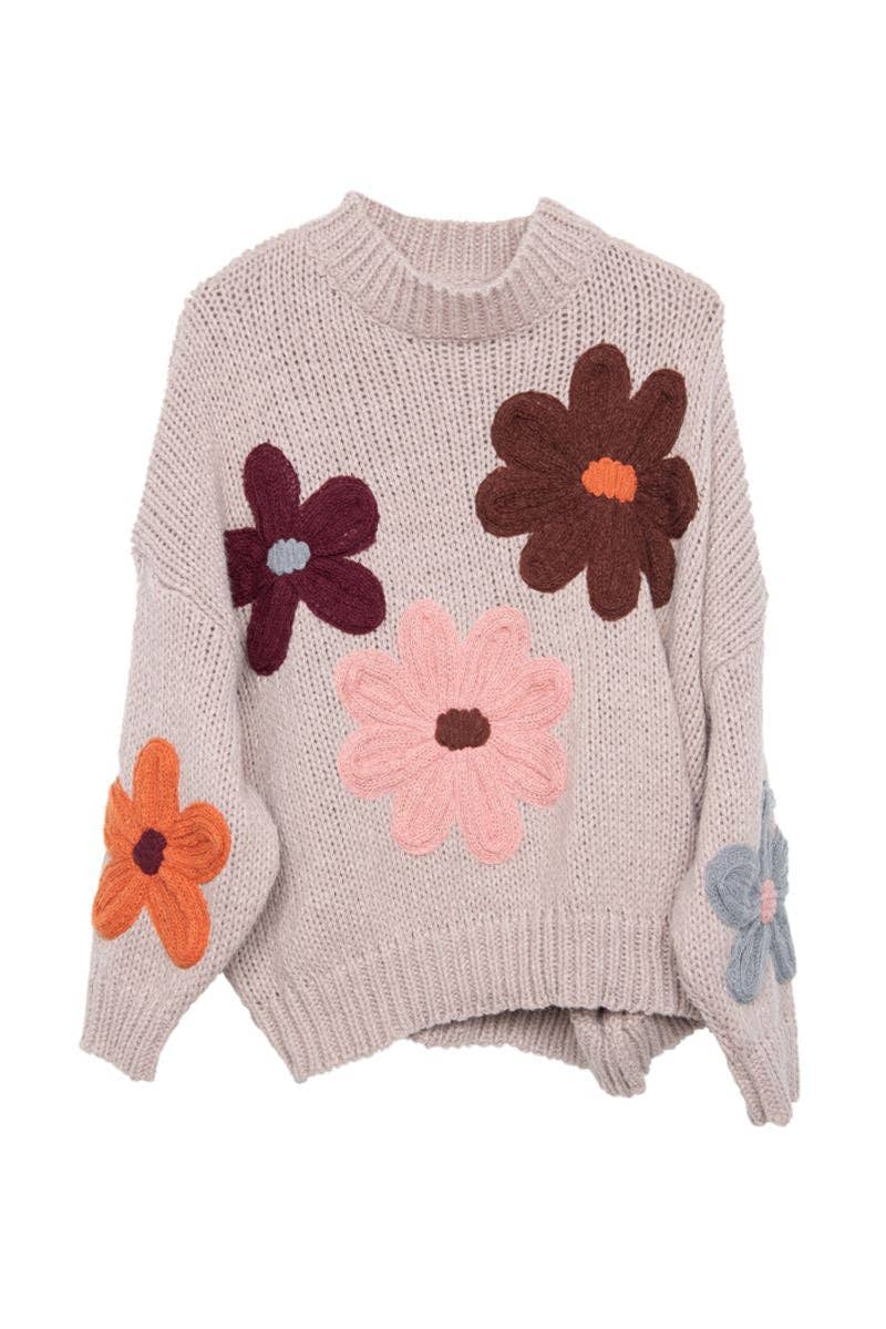 Katydid - Tan Floral Lightweight Knit Sweater
